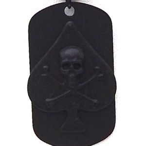 SKULL & BONES SPADE DOG TAG WITH CHAIN SHOWN